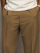ieftine Pantaloni de rochie-Bărbați Pantaloni Costume Buzunar Nasturi Simplu Confort Respirabil Lungime totală Casual Zilnic Casă Vacanță Modă Negru Kaki Inelastic