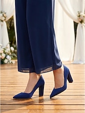 Χαμηλού Κόστους Μητέρα της Νύφης/του Γαμπρού-Γυναικεία μπλε σκούρο γόβες με ψηλό τακούνι, κομψά παπούτσια για τη μητέρα της νύφης για γάμο στην πόλη, άνετα παπούτσια με μυτερή μύτη και μεσαίο τακούνι για επίσημες εκδηλώσεις &amp;βραδινά ρούχα