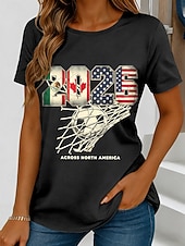  T-shirt pour femmes Match de football mondial 2026 Impression graphique stylée classique décontractée à manches courtes col ras du cou hauts réguliers sports quotidiens noir blanc rouge été printemps