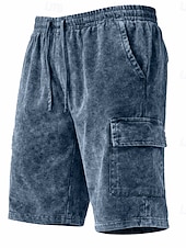  Herren Shorts Freizeitshorts Acid Wash Shorts Kordelzug Elastischer Bund Mehrere Taschen Einheitliche Farbe Komfort Atmungsaktiv Knielang Täglich Streetwear Urlaub Mode Vintage-Retro Blau Schwarz