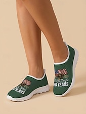 Недорогие Женская обувь-Женские патриотические слипоны — удобные и дышащие сетчатые зеленые туфли с изображением американского флага для парадов, Дня независимости 4 июля, 250-летия США и национальных торжеств.