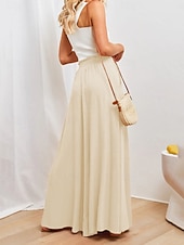 billiga breda ben och hög midja-Dam Trosor Kinesiska Aktiv Streetwear Ledigt Fullängd Medium Midja Slät Snörning Bekväm Oelastisk Dagligen Utomhus Gata Aprikos Svart Mörk marin Kaki Sommar Vår Lös passning