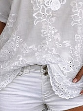 billiga Spets toppar-Dam Blus Spets Ensfärgat Stylish Ledigt Kortärmad V-hals Vanliga toppar Dagligen Blå Svart Vit Orange Grå Sommar Vår Höst