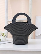 tanie Torby i torebki-Duża damska torebka ze słomy plecionej, wielokolorowa, z ekologicznego plecionego materiału, stylowa letnia torba, idealna na co dzień, na wakacje na plaży i do kurortu