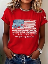  Giorno dell'Indipendenza Americana Per donna Maglietta Stampato Grafico Lettera Vintage Elegante Classico Manica Corta Girocollo Top Regolari Quotidiano Blu Nero Bianco Rosso Estate Primavera