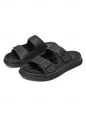 abordables Hombres-Sandalias de cuero de doble tira para hombre, duraderas y cómodas, calzado elegante para isla y crucero para vacaciones, resort y uso informal.