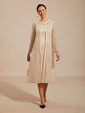 お買い得  花柄のブラウス-女性用 ジャケット スパンコール レース メッシュ エレガント 日常 レディース 長袖 クルーネック 日常 結婚式のゲスト シャンパン 夏 春 秋