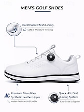 cheap Men's Golf Shoes-Men's Golf Shoes with Adjustable BOA Fit System – Premium Faux Leather, Stylish White Design for Golf &amp; Outdoor Sports