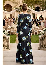 baratos Floor Length-A-Line Floor Length Wedding Guest Dress Formal Dresses Evening Gown Mother of the Bride Dress Long Sleeve Crew Neck Elegant Formal Satin with Floral Print