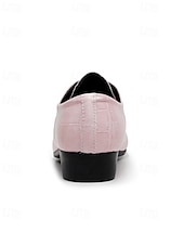 levne Derby boty-Pánské růžové společenské boty s reliéfním vzorem krokodýla, svršek z umělé kůže na šněrování, moderní módní styl, ideální pro trendy muže na svatby a akce