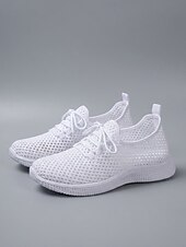 זול סניקרס לנשים-בגדי ריקוד נשים קזו'אל יומי בבית רצועות שטוח בוהן עגולה ספורטיבי יום יומי נוחות רשת לואפר ניאון צהוב שחור לבן