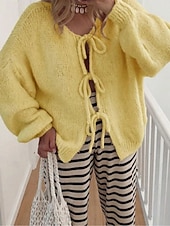 Χαμηλού Κόστους Απλή κάρντιγκαν-Γυναικεία Πουλόβερ Ζακέτα Μοντέρνα Κομψό στυλ street Καθημερινό Μονόχρωμες Κοτλέ Λαιμόκοψη V Με Κορδόνια Πλεκτό Μακρυμάνικο Κανονικά μπλουζάκια Πλέκω Καθημερινά ΕΞΩΤΕΡΙΚΟΥ ΧΩΡΟΥ Σαββατοκύριακο