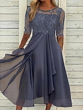 preiswerte Chiffonkleider-Damen Midikleid Spitzenkleid Cocktailkleid Kleid für Hochzeitsgäste Chiffonkleid Elegant Formell Party Hochzeit Normale Passform Halbarm Rundhalsausschnitt Blau Rosa Wein Dunkelgrün Sommer