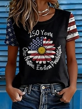  día de la independencia americana Mujer Camiseta Estampado Graphic Bandera Bandera estadounidense Vintage Elegante Clásico Manga Corta Cuello Barco Tops regulares Diario Negro Verano Primavera