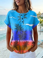 economico Maglietta Arte &amp; Design-Top in maglia waffle per donna T-shirt a blocchi di colore grafica geometrica elegante classica maniche corte a girocollo top regolari sportivi quotidiani blu viola arancione verde estivo primaverile