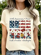 cheap Independence Day Top-American Independence Day Women's T Shirt Print Graphic Letter American Flag Stylish Classic Casual Short Sleeve Crew Neck Regular Tops Daily Black White Red Navy Blue Beige Summer Spring