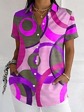 abordables Arte &amp; Diseño Blusas-Mujer Camisa Botones Estampado Graphic Geométrico Vintage Elegante Moderno Manga Corta Cuello Camisero Tops largos Diario Azul Piscina Morado Naranja Verde Trébol Verano Primavera