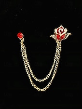 economico Matrimonio ACC-Spilla da bavero da uomo in lega con rosa e catena, accessorio per abiti da sposa e da festa, vari colori, elegante spilla floreale per occasioni formali