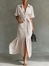 economico Abito a Strisce e Geometrico-Per donna Abito Midi Vestito Estivo Abito a trapezio Abito Estivo Abito aderente Vacanza Festa Compleanno Quotidiano Ufficio Feste Vestibilità comoda Grafico Manica Corta Bavero Blu Nero Rosa Cammello