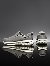 voordelige Heren-Grijze gebreide instapsneakers voor heren – lichtgewicht casual schoenen voor eiland- en cruisevakanties, ademende schoenen voor op reis en in resorts.