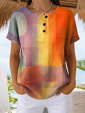  T-shirt Femme Waffle Imprimé Graphique Géométrique Vintage Stylé Classique Manches Courtes Col Ronde Tops Quotidien Bleu Jaune Orange Été Printemps