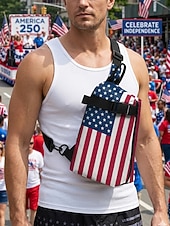  Pánský polyesterový náprsní batoh s velkou kapacitou a nastavitelným popruhem s vlajkou USA pro 250. výročí USA, Den nezávislosti, běžné nošení a outdoorové sporty