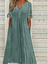 olcso Fehér csipke ruhák-Női Midi ruha Boho ruha A vonalú ruha nyári ruha Rakott ruha Elegáns Divat Modern Hétköznapi Napi Szabadtéri Laza öltözet Sima Rövid ujjú V-alakú Medence Fekete Fehér Arcpír rózsaszín Nyár Tavasz