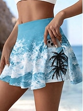 preiswerte Grafische Röcke-Damen Urlaubsrock Tennissrock Elegant Mode Hawaiianisch Strandbekleidung Mini Hohe Taille Röcke Blumen Grafik Hohe Elastizität Täglich Strand Blau und Weiß Orange Dunkelblau Sommer