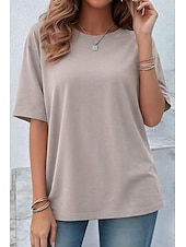  Women's Oversized T Shirt Tee 100% Cotton Solid Color Stylish Classic Casual Short Sleeve Crew Neck Round Neck Regular Tops Daily Going out Black White Navy Blue Dark Green Taupe Summer Spring