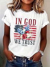  día de la independencia americana Mujer Camiseta Estampado Graphic Letra Vintage Elegante Clásico Manga Corta Cuello Barco Tops regulares Diario Azul Piscina Negro Blanco Rojo Verano Primavera
