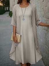 Χαμηλού Κόστους Ριγέ και γεωμετρικό φόρεμα-Γυναικεία Μίντι φόρεμα Καθημερινό φόρεμα Σετ Φόρεμα Κομψό Μοντέρνα ΕΞΩΤΕΡΙΚΟΥ ΧΩΡΟΥ Διακοπές Εξόδου Κανονικό Πουά 3/4 Μήκος Μανικιού Στρογγυλή Ψηλή Λαιμόκοψη