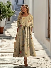 abordables Vestidos casuales con flores-Mujer Vestido Midi Vestido informal Vestido de flores Clásico Moderno Diario Exterior Festivos Ajuste regular Flor Manga Corta Cuello Barco Azul Piscina Amarillo Fucsia Albaricoque Otoño