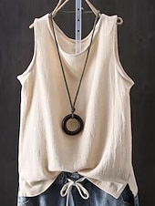 economico Camicie Finte Essenziali-Per donna Finto cotone e lino Semplice Moda Elegante Classico Senza Maniche Manica Corta Girocollo Top Regolari Quotidiano Uscire Weekend Blu Nero Bianco Giallo Rosa Estate Primavera