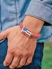 cheap Accessories-Unisex Alloy &amp; Polyester Adjustable USA Flag Bracelet, Multi-Color Patriotic Charm Rope Bracelet for America 250th Anniversary, Independence Day, Casual Wear, Travel and Vacation Styling