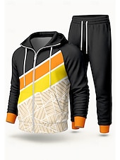 billige joggedresser-Herre Sportsklær fra 80-tallet Hattetrøje Joggedress Snorer Ta igjen glidelåsen Geometrisk Treningsdrakt Høst Vinter Svart Rosa Spandex Yrke Utendørs Reise Lettvekt Mote Langermet Sport Sportsklær