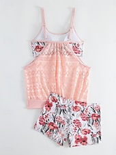 cheap Tankinis-Women's Swimwear Tankini 2 Piece Swimsuit Tummy Control High Waist Cut Out Slim Backless Vacation Beach Wear Floral Scoop Neck Sleeveless Bathing Suits