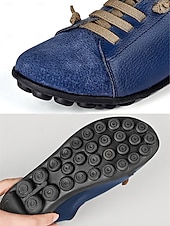 preiswerte Damenschnürschuhe-Dunkelblaue Damen-Loafer aus echtem Leder mit Gummiband – lässige Slipper mit weicher Gummisohle für Alltag und Reisen