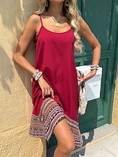 billige Boho-kjoler-Dame Midikjole Boho-kjole Uformell kjole Slipkjole Elegant Mote Moderne utendørs Feriereise Ut på byen Normal Grafisk Ermeløs Crew-hals Svart Rød Grønn Sommer Vår