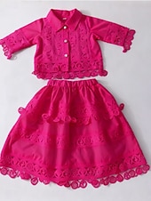 cheap Casual Dresses-2 Pieces Kids Girls' Solid Color Lace Dress Suits Set Short Sleeve Fashion Outdoor 4 years+ Summer Blue White Pink