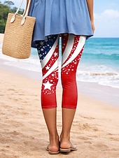  Mulheres chinês Leggings Férias Moda Roupa de rua Capris Cintura AltaPantsDia da Independência Americana Gráfico Bandeira americana Conforto Macio Confortável Elasticidade Alta Diário Ao ar livre