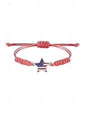 cheap Accessories-Unisex Alloy &amp; Polyester Adjustable USA Flag Bracelet, Multi-Color Patriotic Charm Rope Bracelet for America 250th Anniversary, Independence Day, Casual Wear, Travel and Vacation Styling