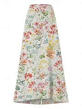 זול חצאיות קז'ואל-בגדי ריקוד נשים חצאית לחופשה אופנתי יום יומי מקסי מותניים גבוהים חצאיות פרחוני אותיות דפוס קשיח יומי רחוב לבן צהוב ורוד מסמיק קיץ פוליאסטר