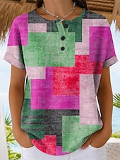 economico Maglietta Arte &amp; Design-Maglietta Waffle da donna color block stampa grafica geometrica vintage elegante classica manica corta girocollo standard quotidiana blu giallo viola arancione estate primavera