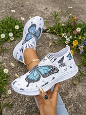ieftine Adidași de Damă-Adidași sport fără mâneci pentru femei cu imprimeu de fluturi, pantofi sport respirabili, ușori și confortabili, pentru călătorii și plimbări în aer liber &amp;purtare de zi cu zi