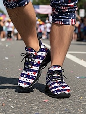  Herrskor med stickade USA-flaggor – lätta, andningsbara snörskor, patriotiska stjärnor &randig stil för självständighetsdagen, parader, utomhuspromenader &vardagskläder