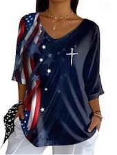  Giorno dell'Indipendenza Americana Per donna Camicia Blusa Patchwork Bottoni Vintage Elegante Classico Mezza Manica Scollo a V Top Regolari Quotidiano Ferie Uscire Blu marino Estate Primavera