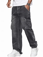 billiga Cargobyxor-Herr Militärbyxor Långbyxor Casual byxor Syratvättade byxor Flera fickor Rakt ben Slät Komfort Fullängd Ledigt Dagligen Utomhus Mode Streetwear Blå Svart Microelastisk