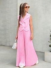 economico Completi per bambine-2 Pezzi Bambini Ragazze Tinta unica Arricciato Camicia &amp; Pantaloni Impostato Senza Maniche Moda Casuale Dai 4 anni in su Estate Rosa scuro Bianco Rosa