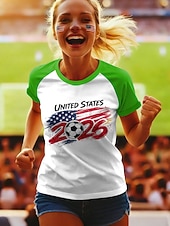  World Soccer Match 2026 Women's T Shirt Print Graphic Letter Stylish Classic Casual Short Sleeve Crew Neck Regular Tops Daily Blue Red Green Summer Spring