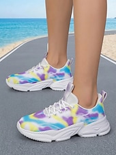 preiswerte Damen Laufschuhe-Damen-Laufschuhe mit Batikmuster und Schnürung – atmungsaktive, leichte Mesh-Sneaker zum Joggen, Strandlaufen und fürs Fitnessstudio &amp;Freizeitkleidung